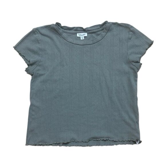 Splendid Sage Green Como Pointelle Cotton Tshirt Small Lettuce Hem Crew Neck - Picture 1 of 6